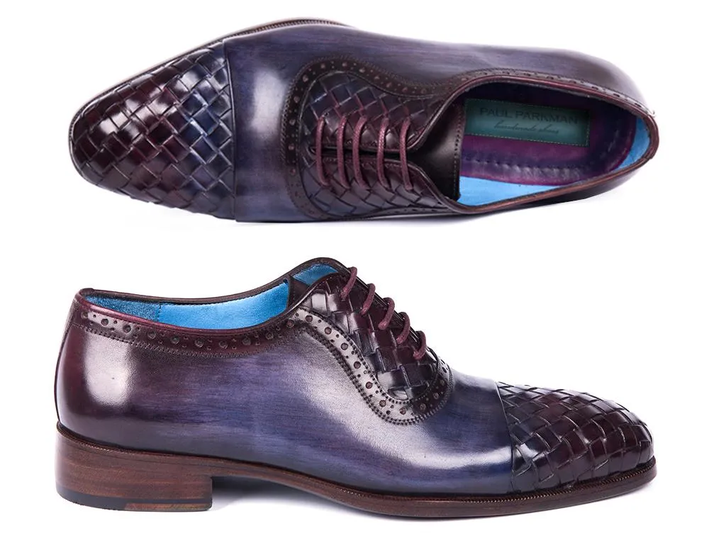 Paul Parkman Men's Woven Leather Captoe Oxfords in Navy & Purple