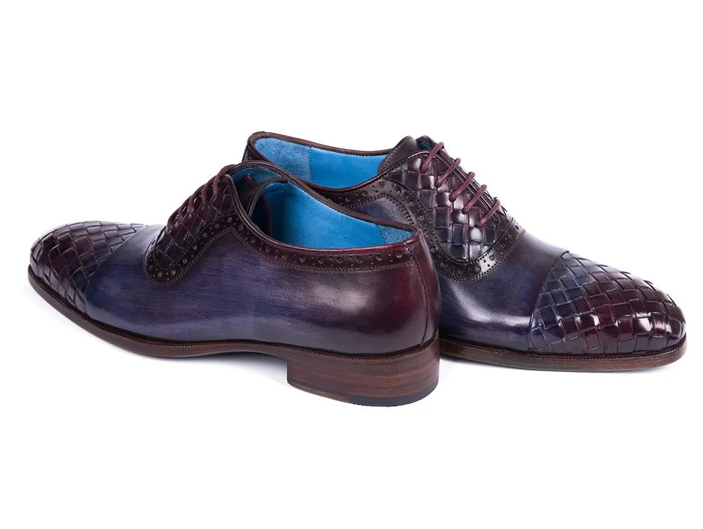 Paul Parkman Men's Woven Leather Captoe Oxfords in Navy & Purple