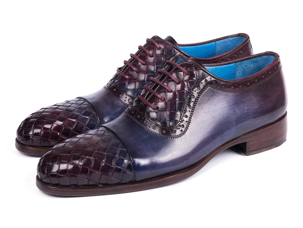 Paul Parkman Men's Woven Leather Captoe Oxfords in Navy & Purple
