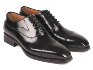 Paul Parkman Polished Leather Goodyear Welted Cap Toe Oxfords in Black