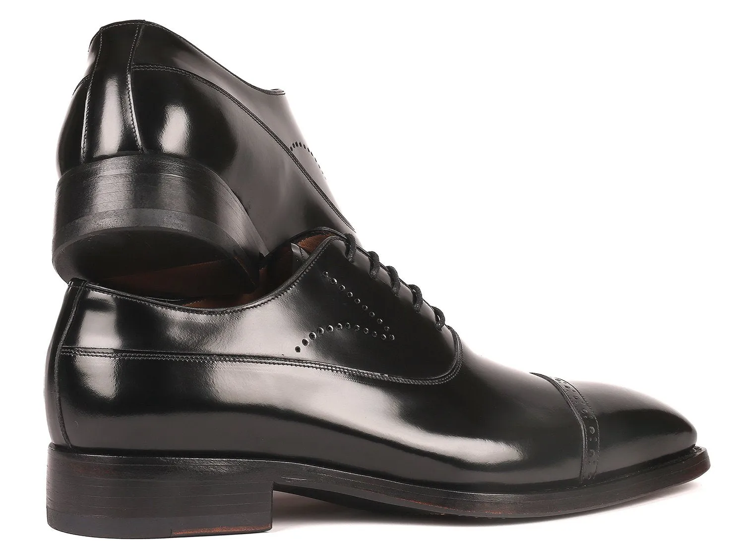 Paul Parkman Polished Leather Goodyear Welted Cap Toe Oxfords in Black