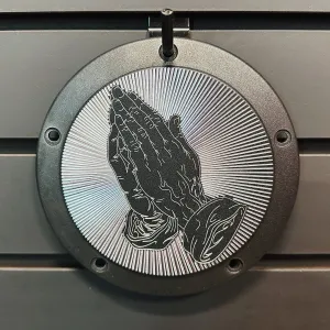 Praying Hands M8 Softail Derby Cover - Matte Black   Aluminum