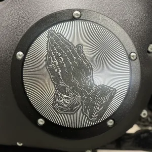 Praying Hands Twin Cam Derby Cover - Black   Aluminum