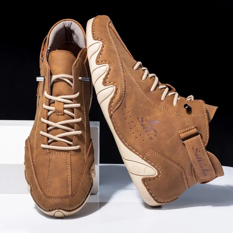 Retro Handmade Leather Men Boots Fashion Designer Shoes Man Outdoor Ankle Boots Men Walking Shoe Breathable Hombres Botas 2023