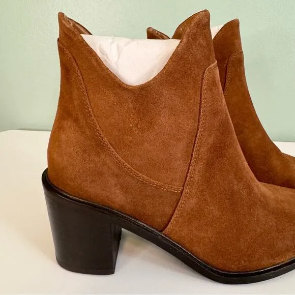 Seychelles Pretty Little Bird  Heeled Suede Bootie Cognac Size 7 Women's