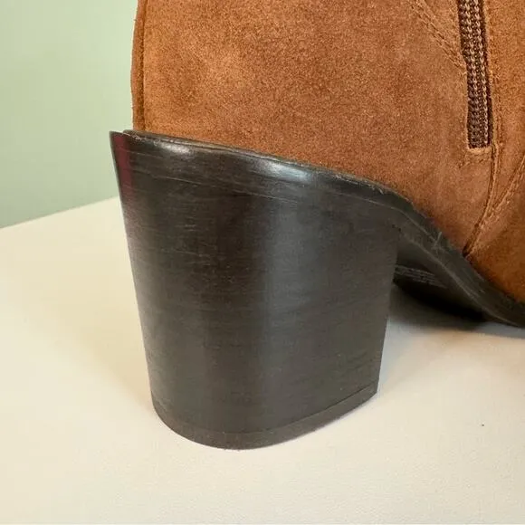 Seychelles Pretty Little Bird  Heeled Suede Bootie Cognac Size 7 Women's