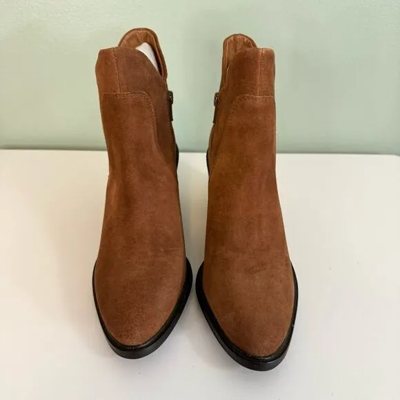 Seychelles Pretty Little Bird  Heeled Suede Bootie Cognac Size 7 Women's