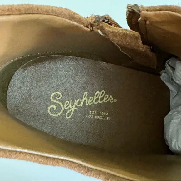 Seychelles Pretty Little Bird  Heeled Suede Bootie Cognac Size 7 Women's