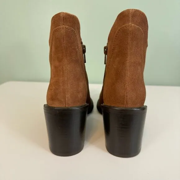 Seychelles Pretty Little Bird  Heeled Suede Bootie Cognac Size 7 Women's