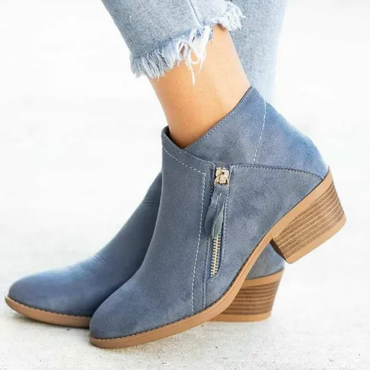 Side-Zip Block Heel Ankle Boots