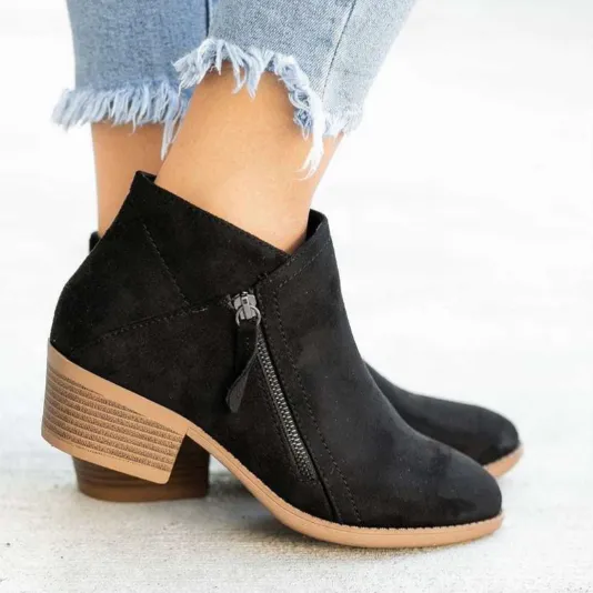 Side-Zip Block Heel Ankle Boots