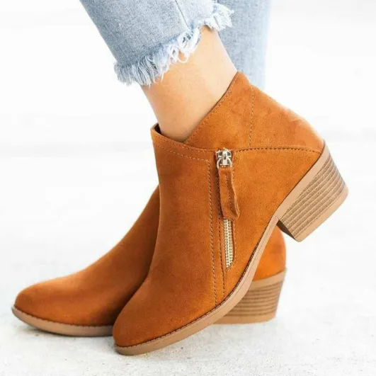 Side-Zip Block Heel Ankle Boots