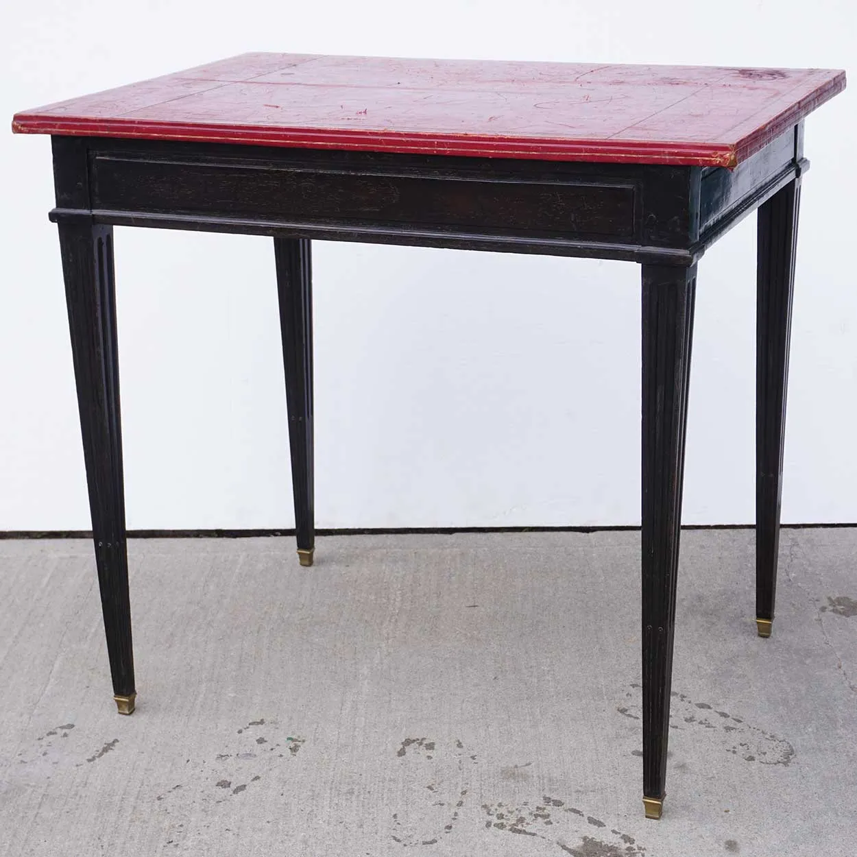 Small French Louis XVI Japanned Oak and Red Leather Top Desk