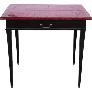 Small French Louis XVI Japanned Oak and Red Leather Top Desk
