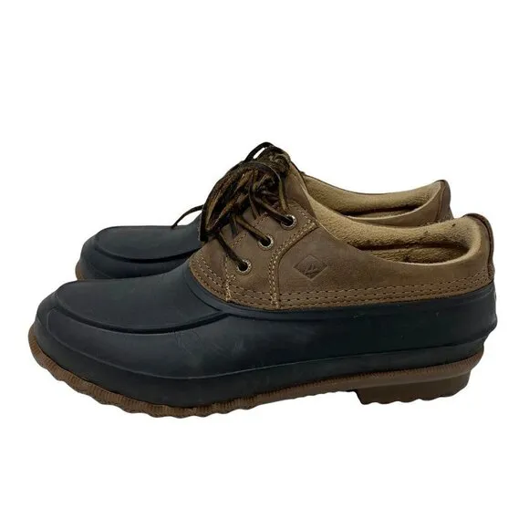 Sperry Top-Sider Mens Decoy Rain Boots Brown Black Leather Moc Toe Lace Up 9.5 M
