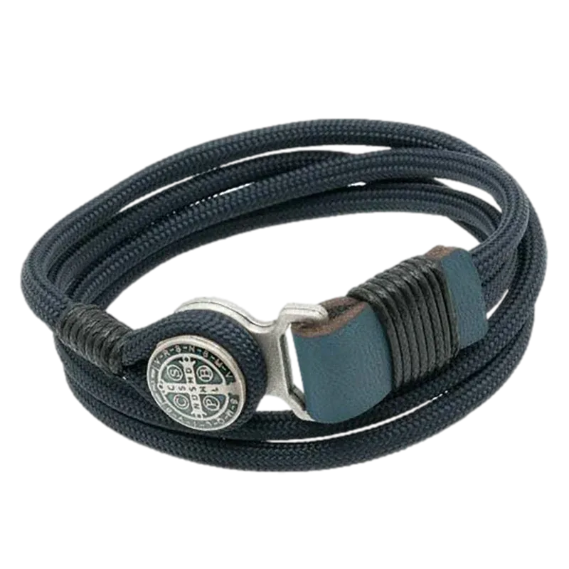 St. Benedict Black Leather Cord  Bracelet