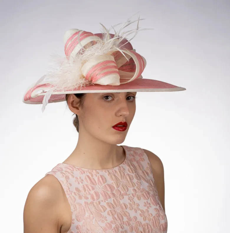 striped bow ~ pink  / ivory