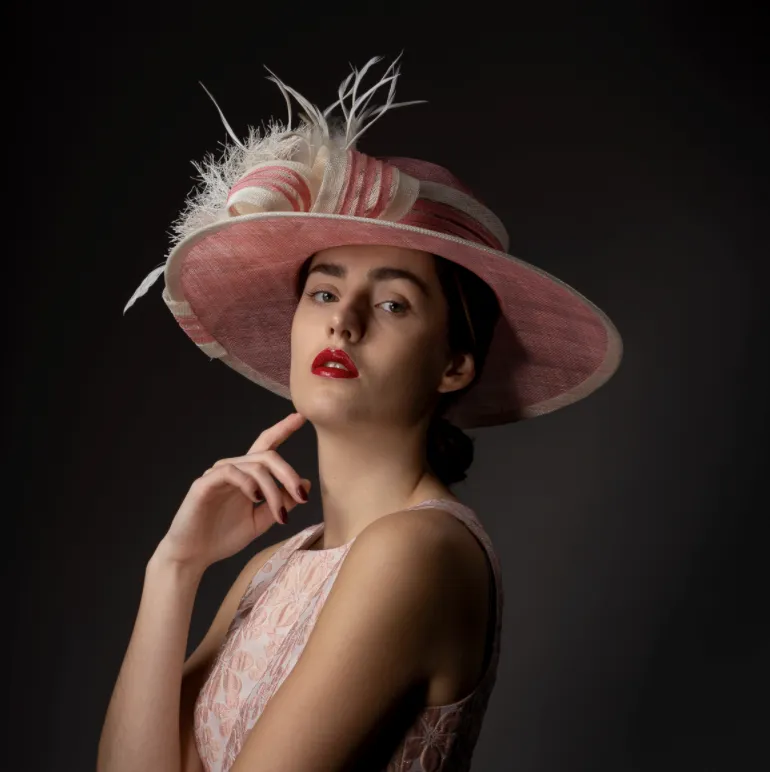 striped bow ~ pink  / ivory