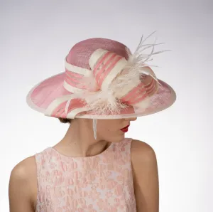 striped bow ~ pink  / ivory