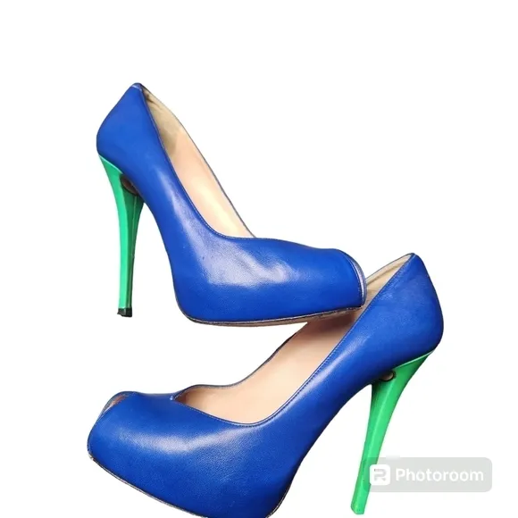 Stuart Weitzman Victoria Blue Ultramar Nappa Leather Platform Heels 8.5M