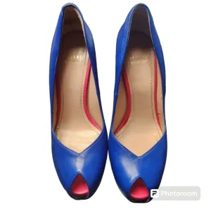 Stuart Weitzman Victoria Blue Ultramar Nappa Leather Platform Heels 8.5M