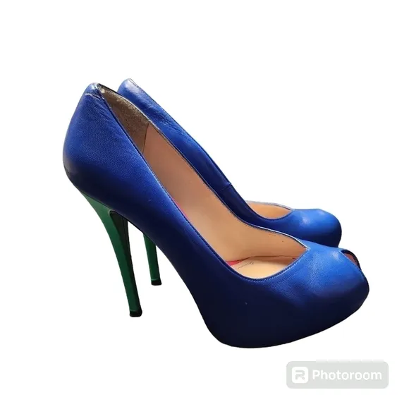 Stuart Weitzman Victoria Blue Ultramar Nappa Leather Platform Heels 8.5M