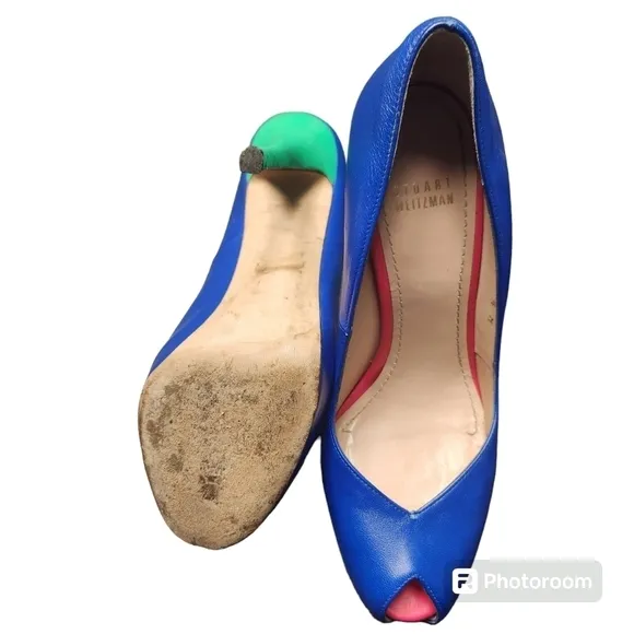 Stuart Weitzman Victoria Blue Ultramar Nappa Leather Platform Heels 8.5M
