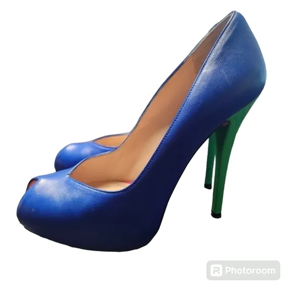 Stuart Weitzman Victoria Blue Ultramar Nappa Leather Platform Heels 8.5M