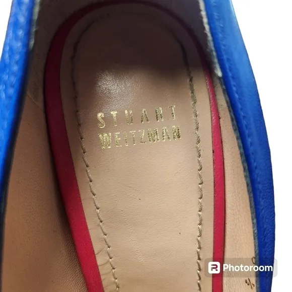 Stuart Weitzman Victoria Blue Ultramar Nappa Leather Platform Heels 8.5M