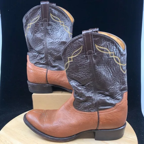Tony Lama #2023 Shrunken Shoulder Brown Leather Cowboy Boots Sz 10 D