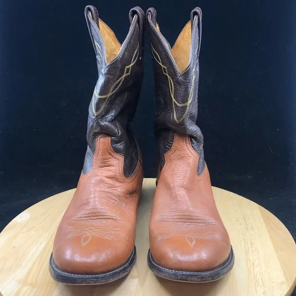 Tony Lama #2023 Shrunken Shoulder Brown Leather Cowboy Boots Sz 10 D