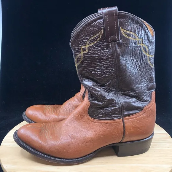 Tony Lama #2023 Shrunken Shoulder Brown Leather Cowboy Boots Sz 10 D