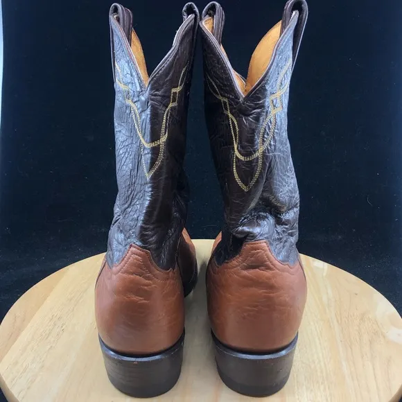 Tony Lama #2023 Shrunken Shoulder Brown Leather Cowboy Boots Sz 10 D