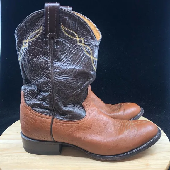 Tony Lama #2023 Shrunken Shoulder Brown Leather Cowboy Boots Sz 10 D