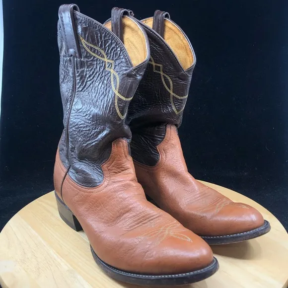 Tony Lama #2023 Shrunken Shoulder Brown Leather Cowboy Boots Sz 10 D