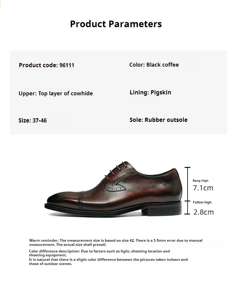 Top Layer Cowhide Men's Leather Shoes British Brogue Carved Leather Shoes Business Formal Wear Genuine Leather Pointed Oxford Shoes96111
