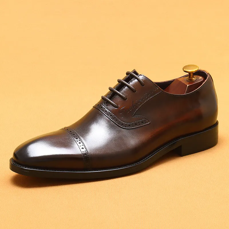 Top Layer Cowhide Men's Leather Shoes British Brogue Carved Leather Shoes Business Formal Wear Genuine Leather Pointed Oxford Shoes96111