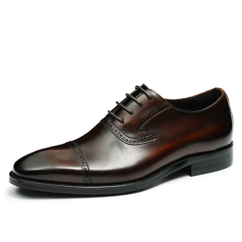 Top Layer Cowhide Men's Leather Shoes British Brogue Carved Leather Shoes Business Formal Wear Genuine Leather Pointed Oxford Shoes96111