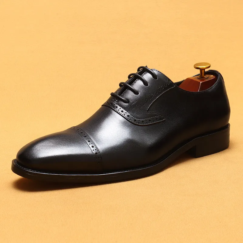 Top Layer Cowhide Men's Leather Shoes British Brogue Carved Leather Shoes Business Formal Wear Genuine Leather Pointed Oxford Shoes96111