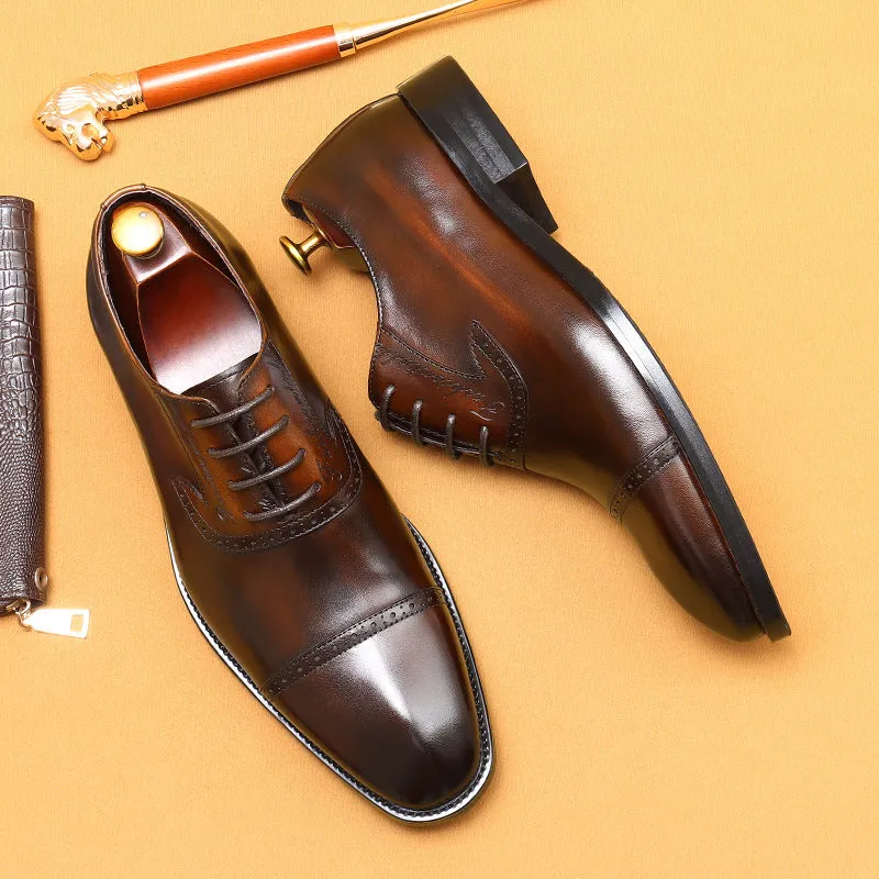 Top Layer Cowhide Men's Leather Shoes British Brogue Carved Leather Shoes Business Formal Wear Genuine Leather Pointed Oxford Shoes96111