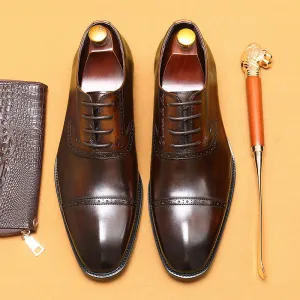 Top Layer Cowhide Men's Leather Shoes British Brogue Carved Leather Shoes Business Formal Wear Genuine Leather Pointed Oxford Shoes96111
