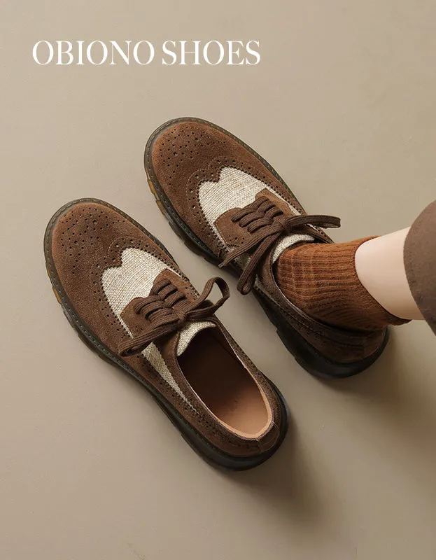 Two-tone Brogue Style Suede Casual Oxford Shoes