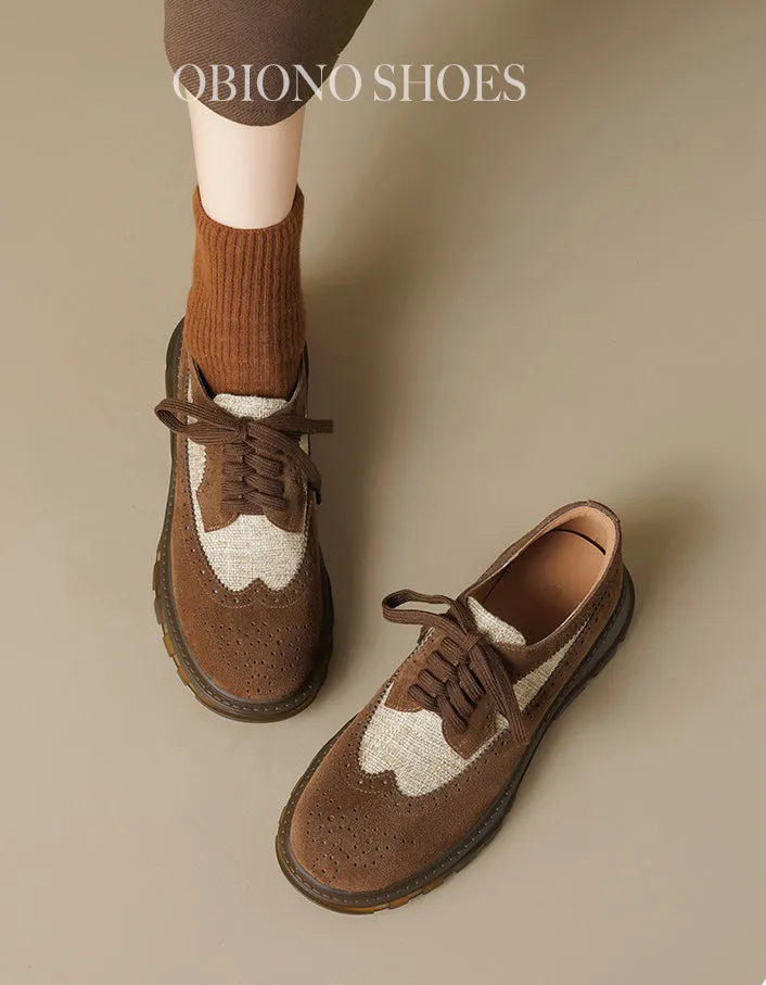 Two-tone Brogue Style Suede Casual Oxford Shoes