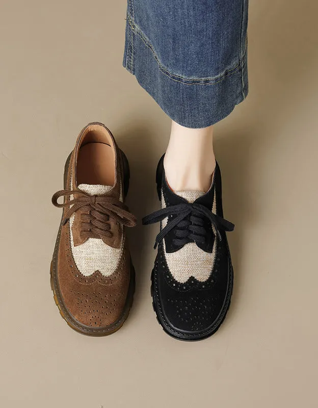 Two-tone Brogue Style Suede Casual Oxford Shoes