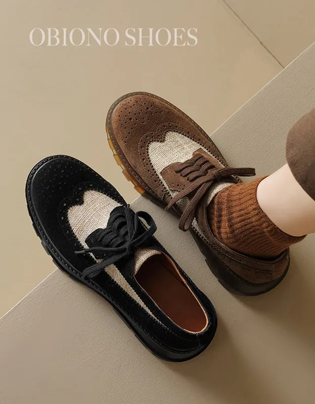 Two-tone Brogue Style Suede Casual Oxford Shoes