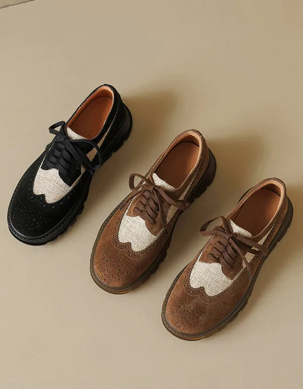 Two-tone Brogue Style Suede Casual Oxford Shoes