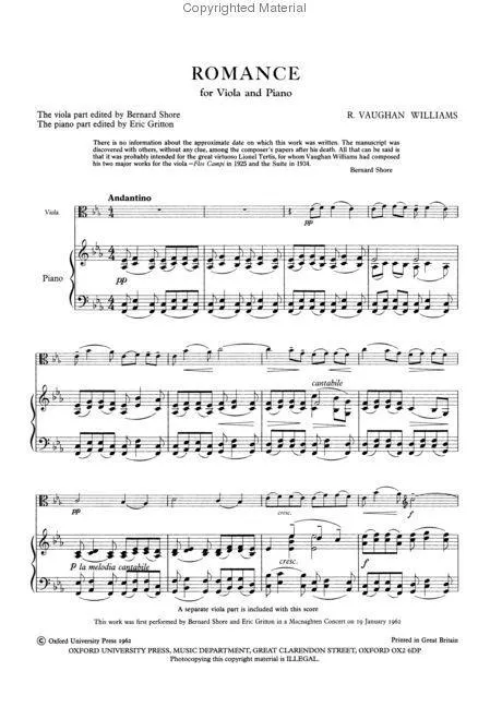 Vaughan Williams, Romance for Viola and Piano (Oxford)