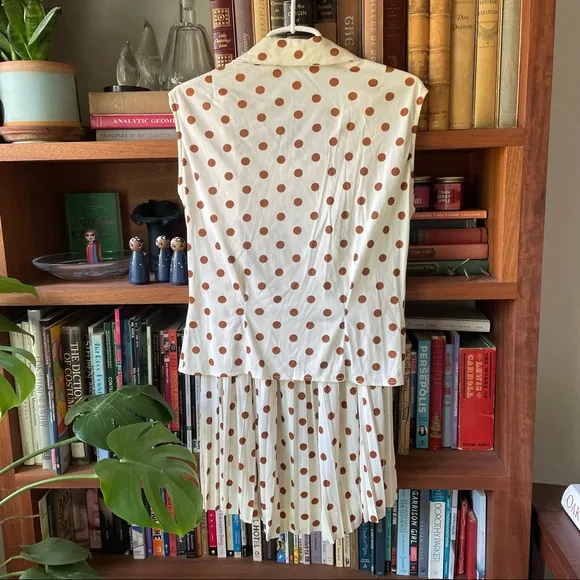 Vintage polka dot skirt set brown cream 70s