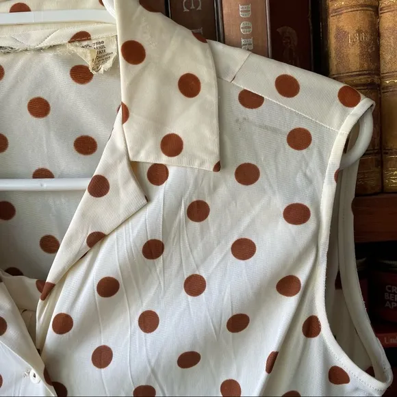 Vintage polka dot skirt set brown cream 70s