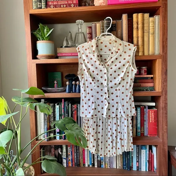 Vintage polka dot skirt set brown cream 70s